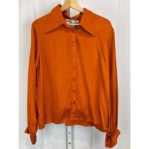 THE HIPPIE SHAKE Heroes Flower Button Up Long Sleeve Shirt Blouse Orange Size 16
